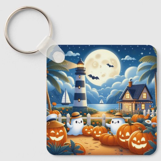 かわいい/航海のコースタルハロウィーン幽霊/カボチャ キーホルダー (正面)