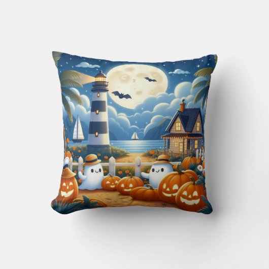 かわいい/航海のコースタルハロウィーン幽霊/カボチャ クッション (正面)