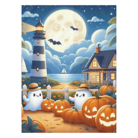 かわいい/航海のコースタルハロウィーン幽霊/カボチャ テーブルクロス (正面)