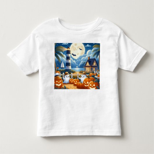 かわいい/航海のコースタルハロウィーン幽霊/カボチャ トドラーTシャツ (正面)