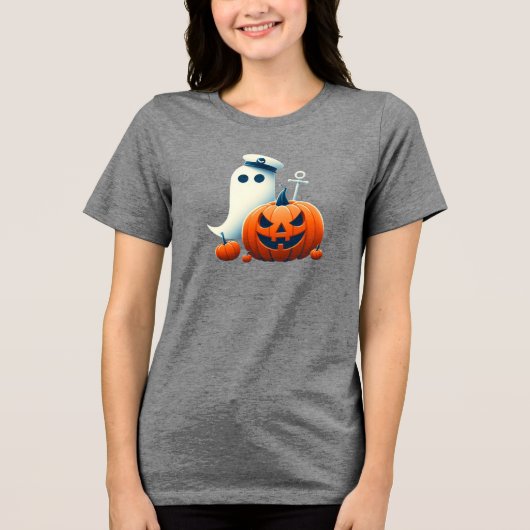 かわいい/航海のコースタルハロウィーン幽霊/カボチャ トライブレンドＴシャツ (正面)