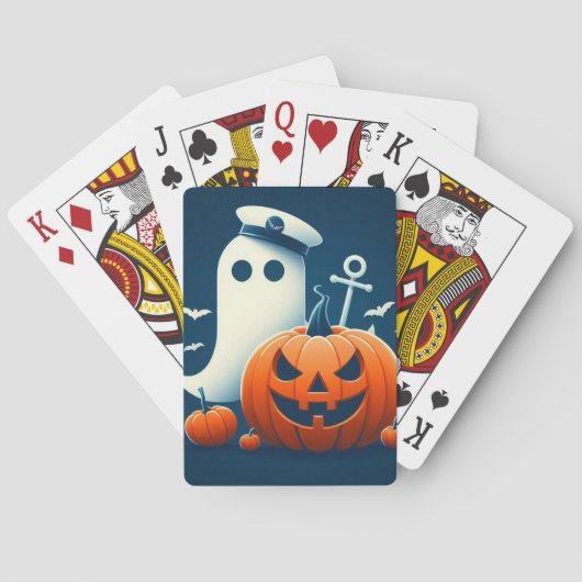 かわいい/航海のコースタルハロウィーン幽霊/カボチャ トランプ (裏面)