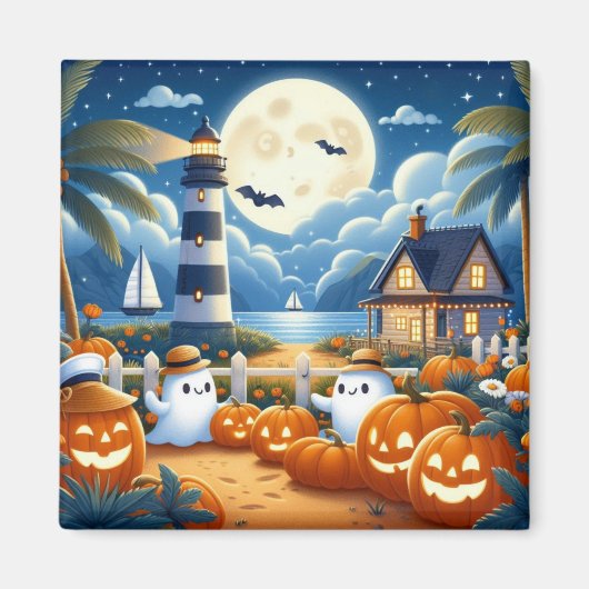 かわいい/航海のコースタルハロウィーン幽霊/カボチャ マグネット (正面)