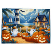 かわいい/航海のコースタルハロウィーン幽霊/カボチャ ラージペーパーバッグ (裏面)