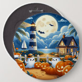 かわいい/航海のコースタルハロウィーン幽霊/カボチャ 缶バッジ (正面&裏面)
