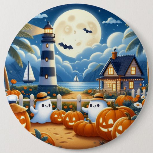 かわいい/航海のコースタルハロウィーン幽霊/カボチャ 缶バッジ (正面)