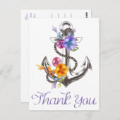 かわいい！船の錨の花柄ポストカード　ありがとう ポストカード (正面/裏面)