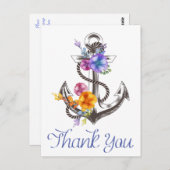 かわいい！船の錨の花柄ポストカード　ありがとう ポストカード (正面/裏面)
