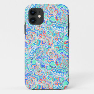 かわいい 色とりどりの ビンテージ スワール フラワー iPhone 11 ケース