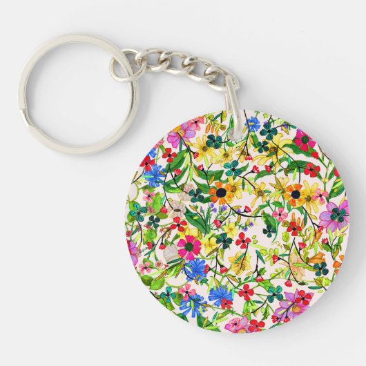 かわいい 色鮮やかな 春 花柄 フラワー キーホルダー (正面)