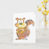 かわいい 茶色のフクロウのような squirrel カード (黄色い花)
