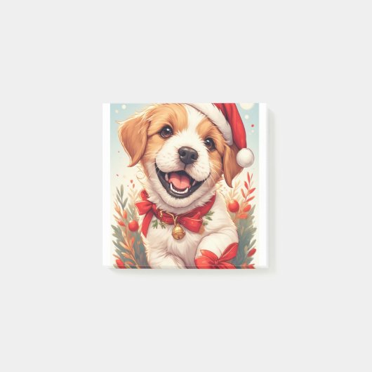 かわいい 茶 白 犬 ポストイット (正面)