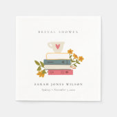 かわいい 薄い色の積まれた絵本 花のウェディングシャワー スタンダードカクテルナプキン (正面)