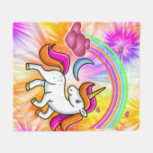 かわいい、虹、カラフル一角獣、花火 フリースブランケット (正面(横))