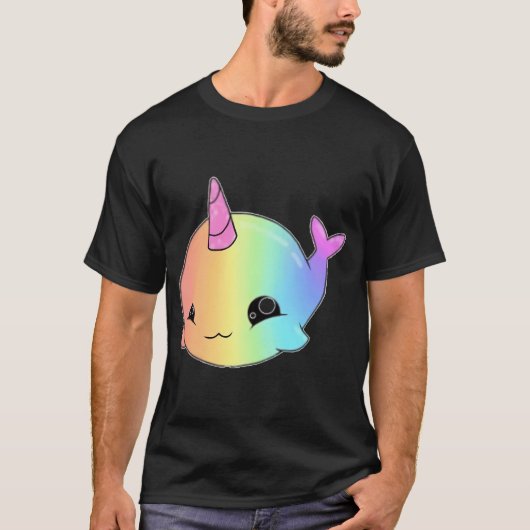 かわいい 虹 ユニコーン 魚 Tシャツ (正面)