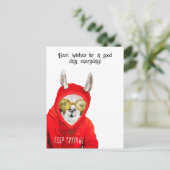 かわいい、親切で、楽しいママラマ、諦めずにトライ! グリーティング ポストカード (スタンド正面)