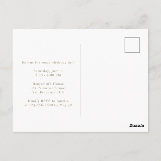 かわいい 誕生日 水彩 テディベア 葉 ポストカード (裏面)