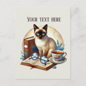 かわいい 読書 猫 愛好家 ポストカード (正面)