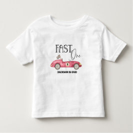 かわいい 赤いレーシングカー１歳の誕生日 トドラーTシャツ