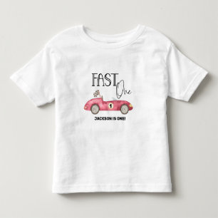 かわいい 赤いレーシングカー1歳の誕生日 トドラーTシャツ