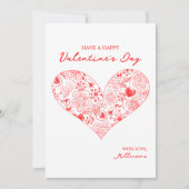 かわいい 赤い バレンタインデーの 花の ハート 家族の名前 シーズンカード (正面)