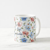 かわいい 赤い 青い 花 コーヒーマグカップ (正面右)