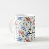 かわいい 赤い 青い 花 コーヒーマグカップ (正面左)
