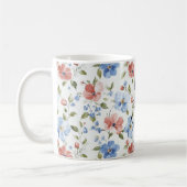 かわいい 赤い 青い 花 コーヒーマグカップ (左)