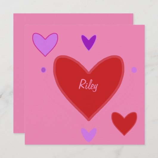 かわいい 赤と紫のハート バレンタインデー カード (正面/裏面)