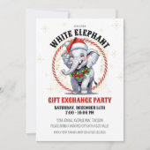 かわいい 赤 ゴールド ホリデー ホワイト エレファント ギフト 交換 招待状 (正面)