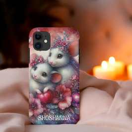 かわいい 赤 ピンク 水彩 花 マウス iPhone 11 ケース