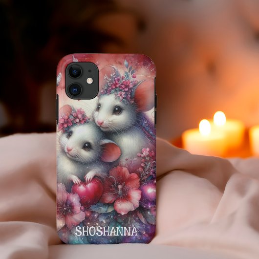 かわいい 赤 ピンク 水彩 花 マウス Case-Mate iPhoneケース