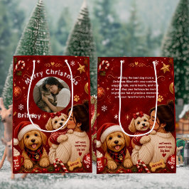 かわいい 赤 レッド クリスマス メリークリスマス 犬好きなママ 写真 ミディアムペーパーバッグ