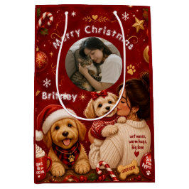 かわいい 赤 レッド クリスマス メリークリスマス 犬好きなママ 写真 ミディアムペーパーバッグ