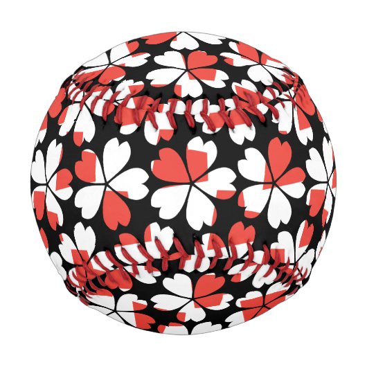 かわいい 赤 白 花 の パターン 野球ボール (正面)
