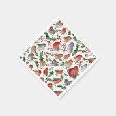 かわいい 赤 緑 クリスマス ロビン 鳥 水彩画 スタンダードカクテルナプキン (角)