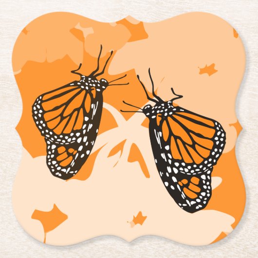 かわいい 遊び心のある オレンジ色の モナーク バタフライ ペーパーコースター (正面)