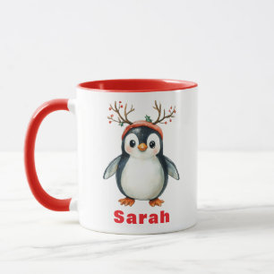 かわいい〔雄ジカの〕枝角ズペンギンホリデーコーヒーマグ マグカップ