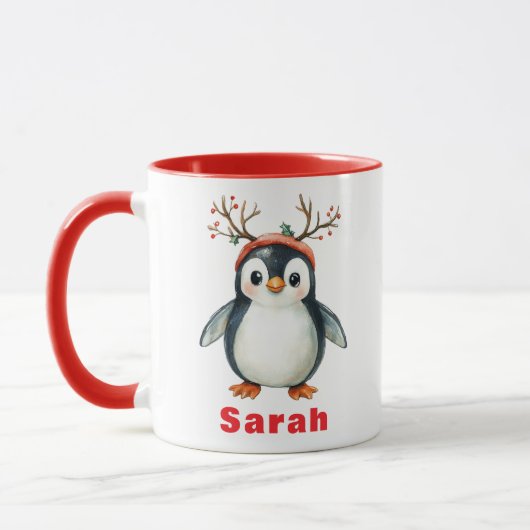 かわいい〔雄ジカの〕枝角ズペンギンホリデーコーヒーマグ マグカップ (左)