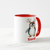 かわいい〔雄ジカの〕枝角ズペンギンホリデーコーヒーマグ マグカップ (正面右)