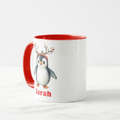 かわいい〔雄ジカの〕枝角ズペンギンホリデーコーヒーマグ マグカップ (正面左)