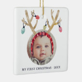 かわいい〔雄ジカの〕枝角初めてのクリスマス新生児 セラミックオーナメント (右)