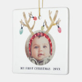 かわいい〔雄ジカの〕枝角初めてのクリスマス新生児 セラミックオーナメント (左)