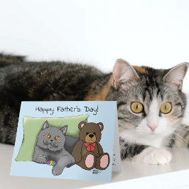 かわいい 青い 愛らしい グレー ベスト 猫のパパ 父の日 カード