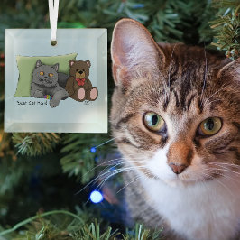 かわいい 青い 愛らしい グレー ベスト 猫のママ 母の日 ガラスオーナメント