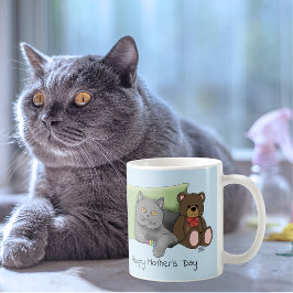 かわいい 青い 愛らしい グレー ベスト 猫ママ 母の日 コーヒーマグカップ