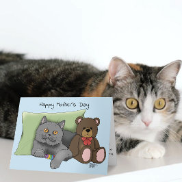 かわいい 青い 愛らしい 灰色の 最高の 猫ママ 母の日 カード