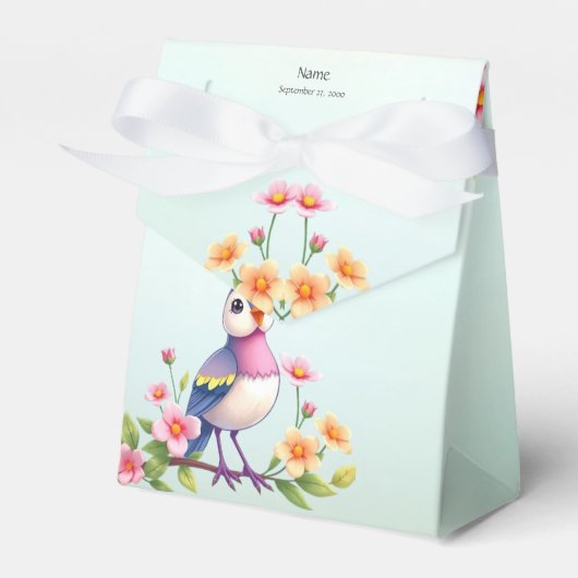 かわいい 青 ピンク 鳥 花 フレーバー ボックス (正面サイド)