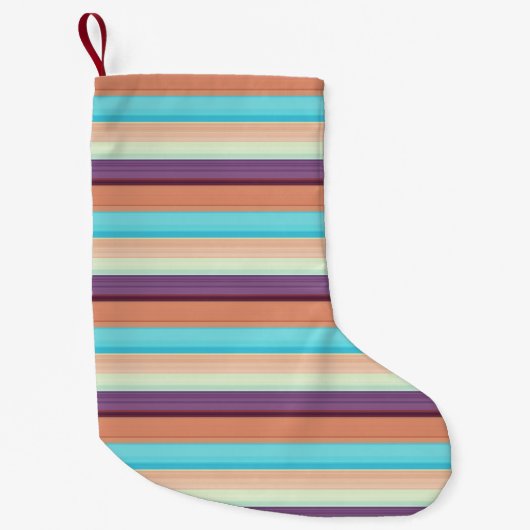 かわいい 青 茶 ストライプ  スモールクリスマスストッキング (正面)