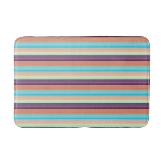 かわいい 青 茶 ストライプ バスマット (正面)